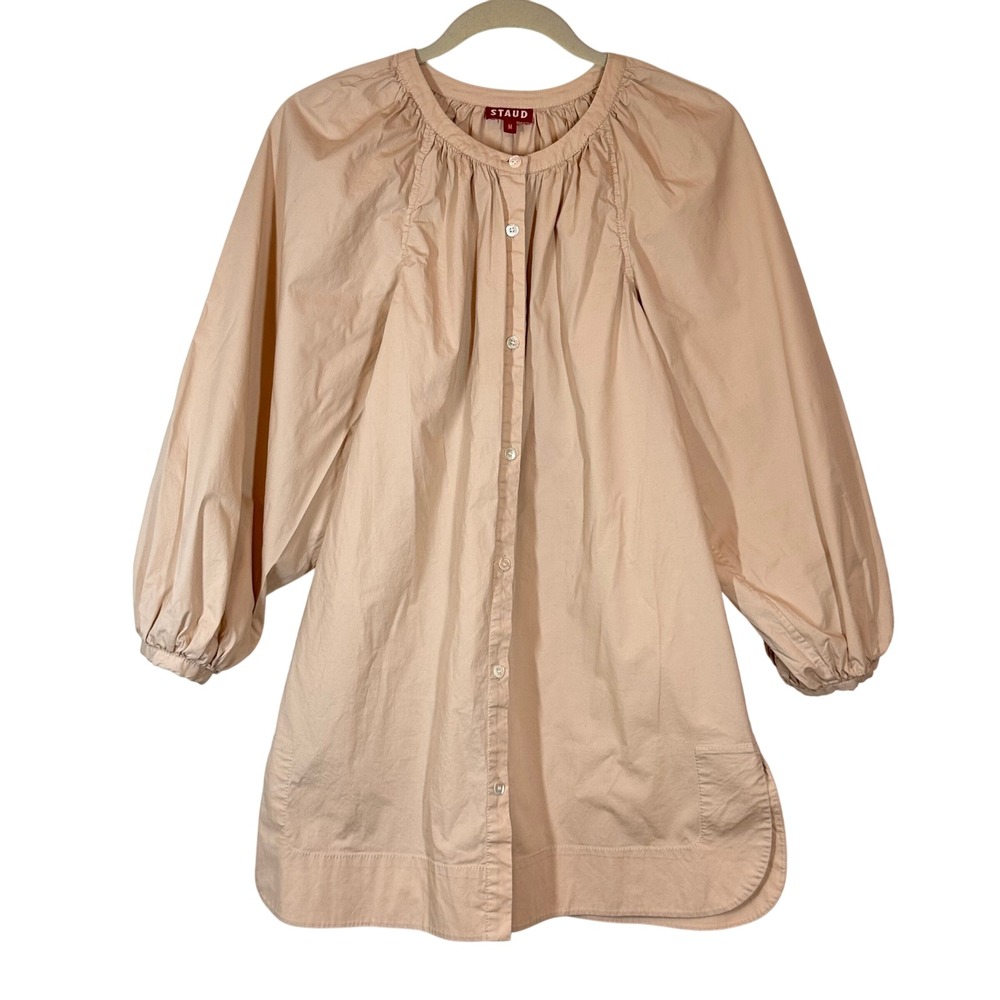 STAUD Beige Puff Sleeve Mini Dress